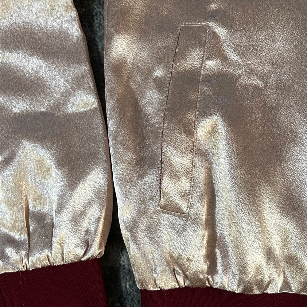 Pinkish Peach Satin Sukajan Bomber Jacket with Embroidered Tiger Design - Picture 5 of 7